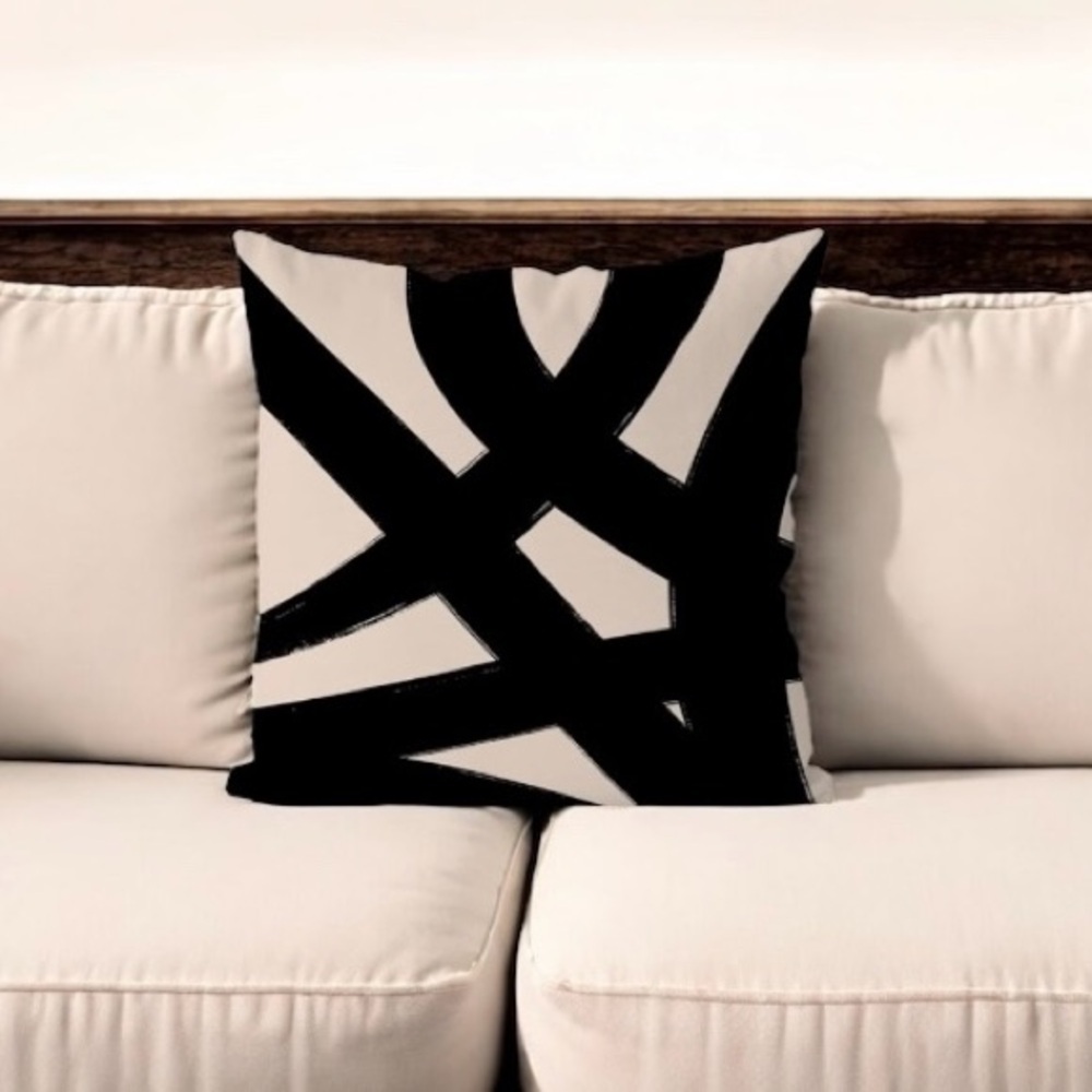 Modern Black and Off-White Throw Pillow Cover, 18”x18”